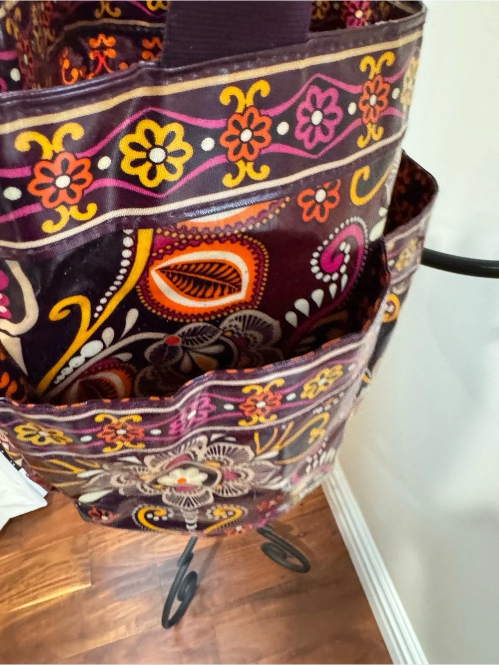 Vera Bradley Floral Patent Tote Purple Pink Orange Bucket Purse Safari Paisley